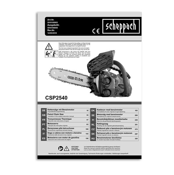 Scheppach-CSP2540-Chainsaw-Instruction-Book-Printed-Manual-1 Scheppach CSP2540 Chainsaw Instruction Book Printed Manual