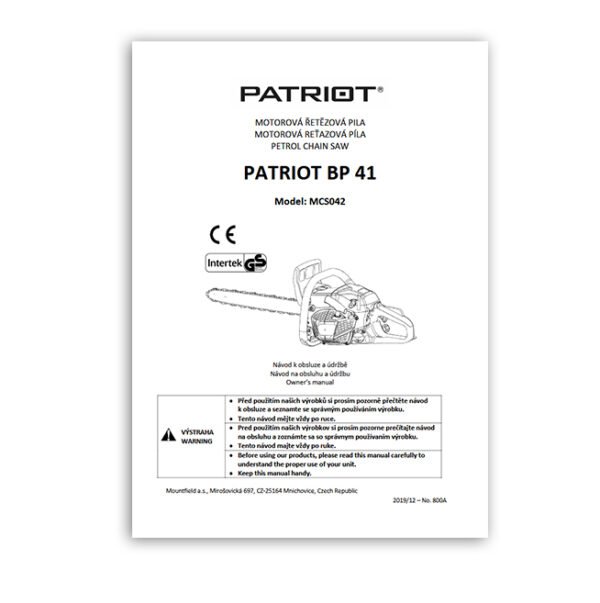Patriot BP41 MCS042 Chainsaw Instruction Book Printed Manual